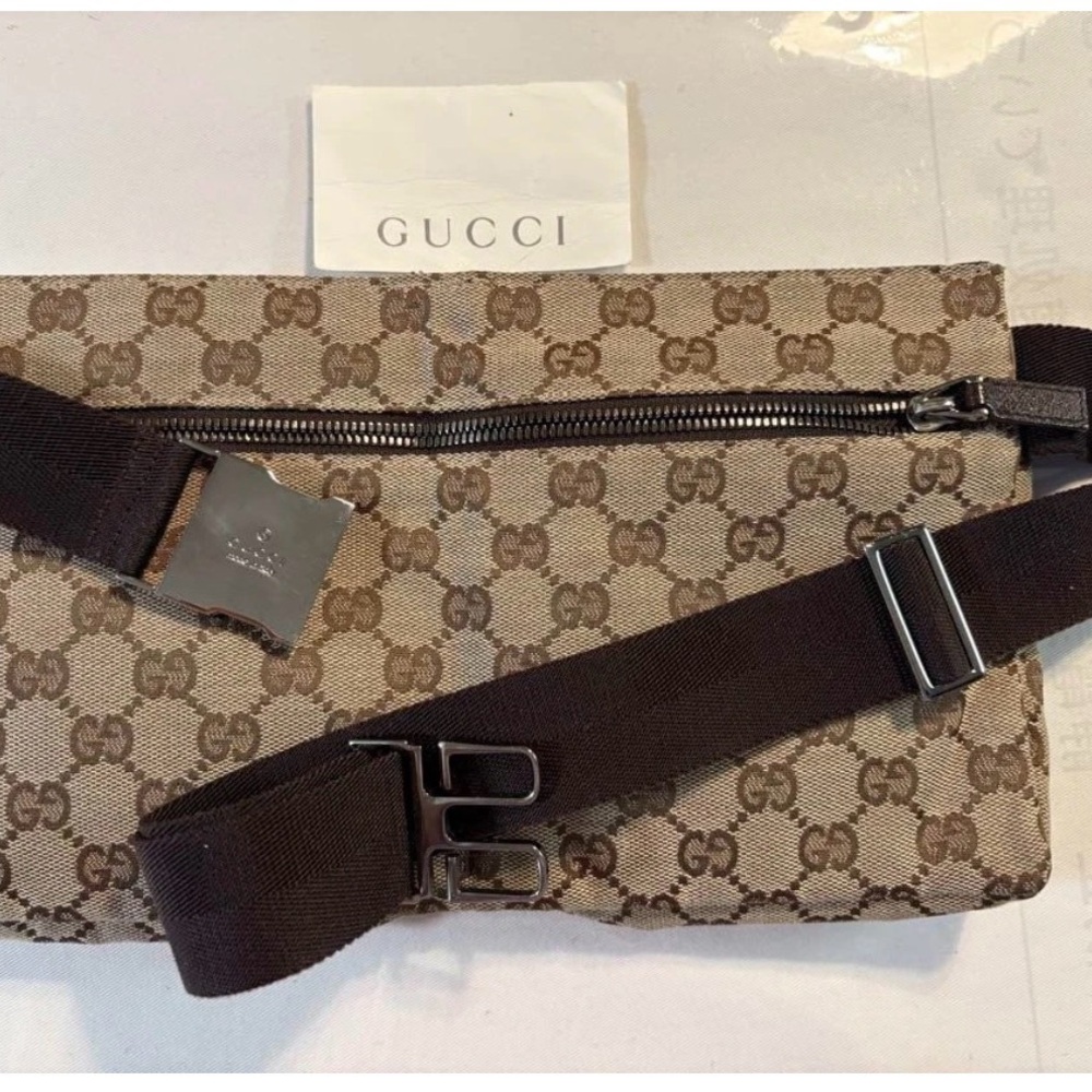 Gucci Beige and Brown Monogram Belt Bag